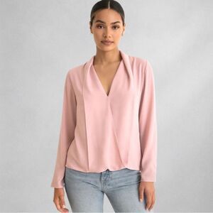 Three Eighty Women’s Pink Drape Front Long Sleeve Blouse Size L NWT 1384